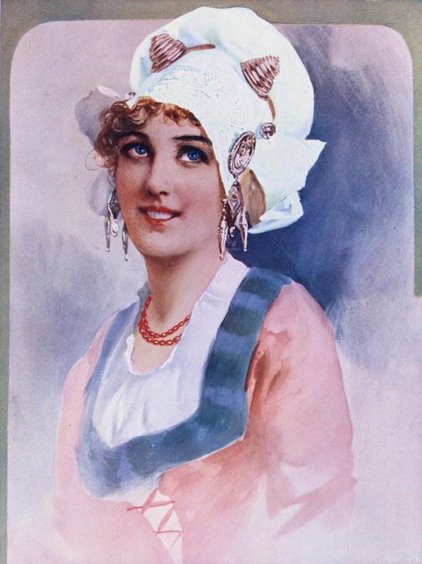 Uma donzela holandesa (cor litho) de English School