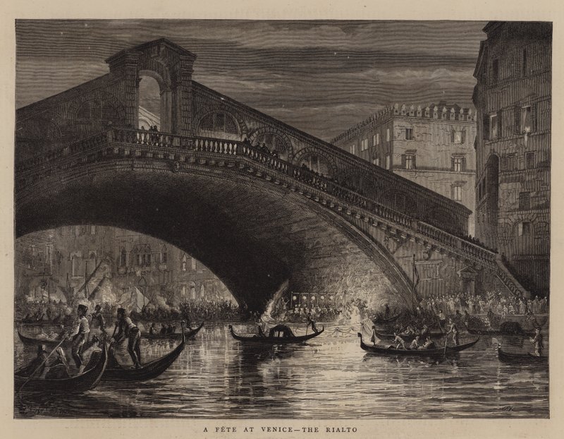 Uma Fete em Veneza, o Rialto (gravura) de English School