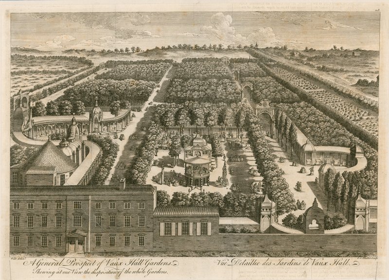 Uma perspectiva geral dos jardins de Vauxhall de English School