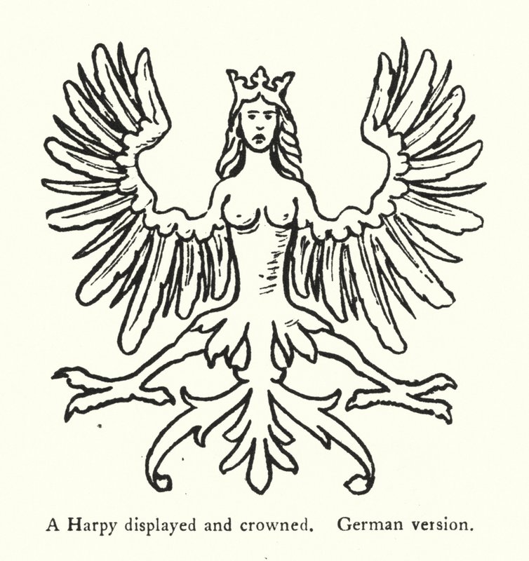 Uma Harpia exibida e coroada, versão alemã (gravura) de English School