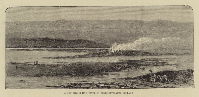 Uma fonte quente num rio em Reykholtsdalur, Islândia (gravura) de English School