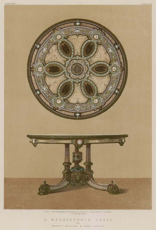 Uma mesa Marqueterie por Srs. Holland and Sons, Londres de English School