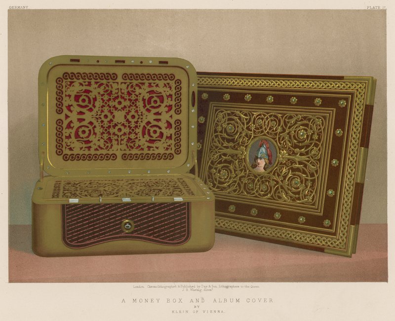 Uma caixa de dinheiro e capa de álbum por Klein de Viena de English School