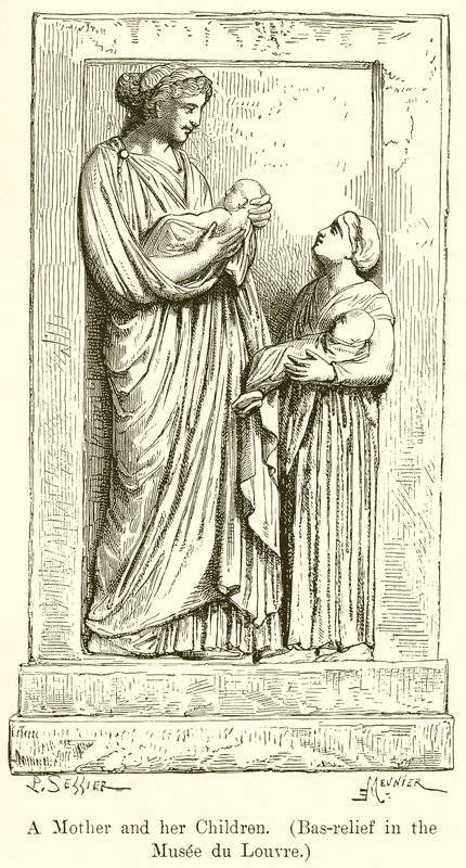 Uma mãe e seus filhos. (Baixo-relevo no Musée du Louvre) de English School