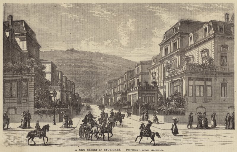 A New Street in Stuttgart (gravura) de English School