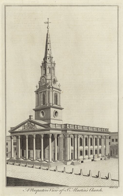 Uma vista em perspectiva da Igreja St Martins, em Londres de English School