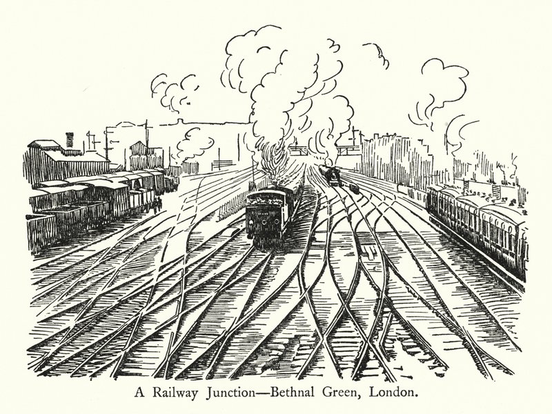 A Railway Junction, Bethnal Green, Londres (litho) de English School