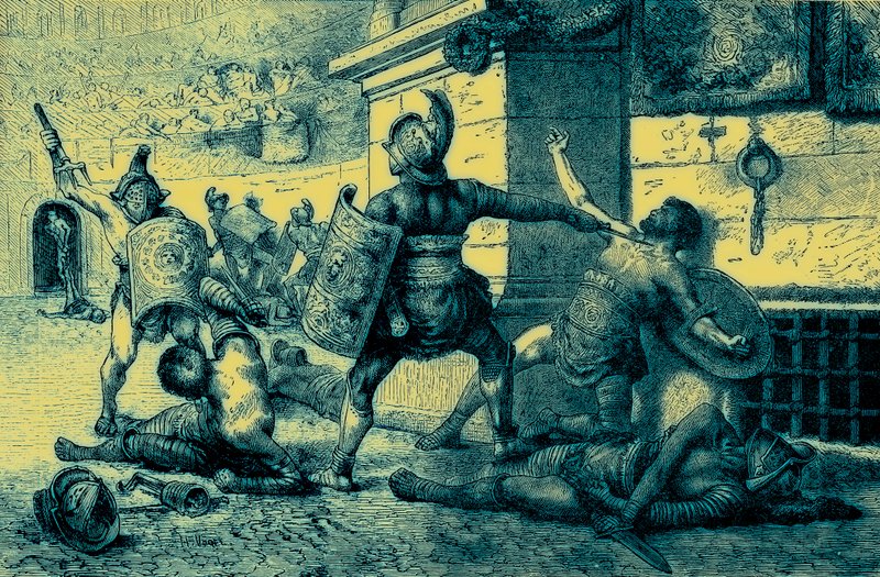 Um feriado romano, combate de gladiadores, ilustração da história ilustrada do mundo, publicado c.1880 (imagem digital reforçada) de English School
