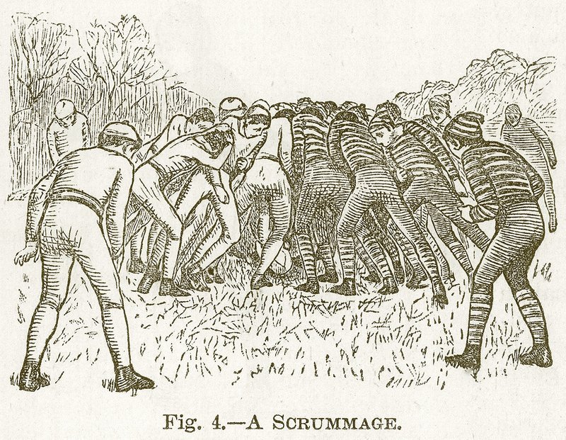 Um Scrummage, ilustração para o livro de Cassells dos esportes e dos passatempos, c.1890 de English School