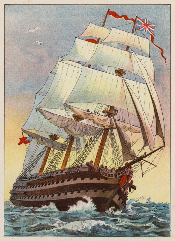 Um Navio de Guerra em 1837 (gravura) de English School