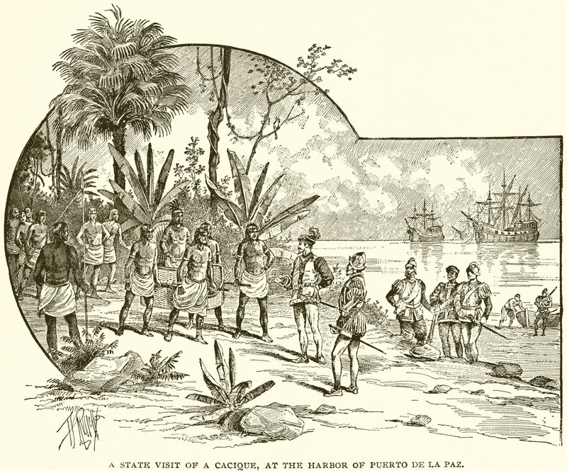 Uma visita de estado de um cacique, no porto de Puerto de la Paz de English School