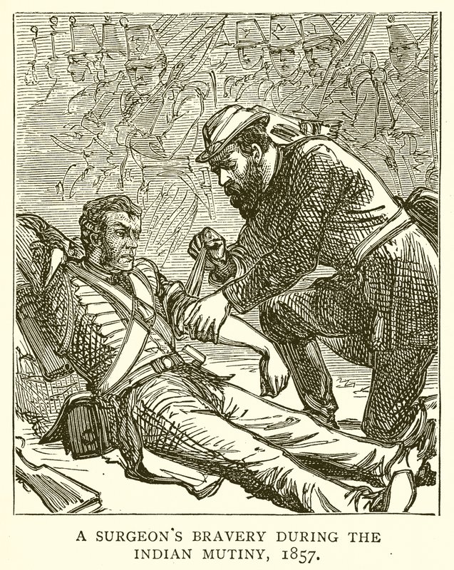 Um cirurgião bravura durante o motim indiano, 1857 de English School