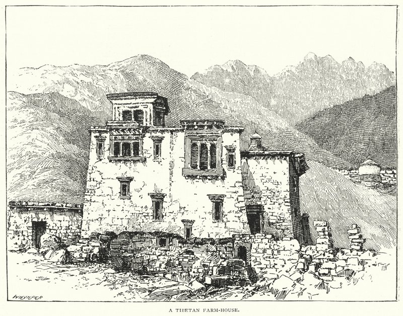Uma Casa de Campo Tibetana (gravura) de English School