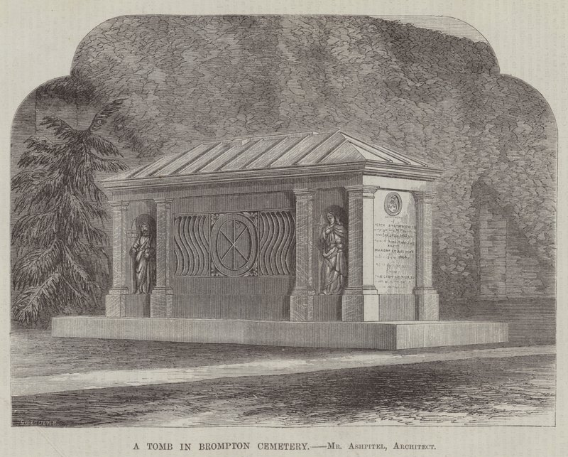 Uma Tumba no Cemitério de Brompton, Sr. Ashpitel, Arquitecto (gravura) de English School
