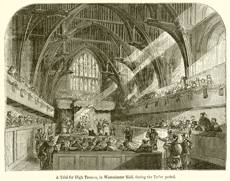 Um julgamento por High Treason, no Westminster Hall, durante o período Tudor de English School