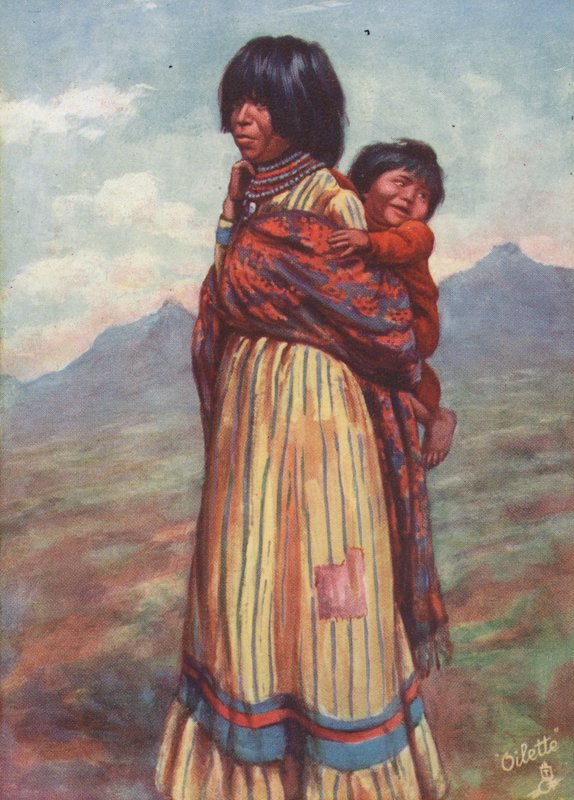Uma índia Walapai e um papoose (litografia a cores) de English School