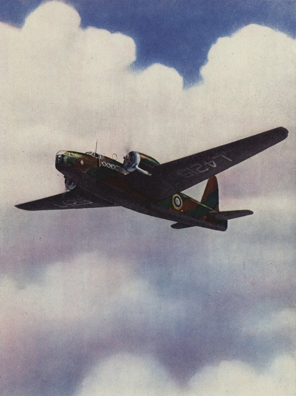 Um bombardeiro de Wellington alto entre as nuvens de English School