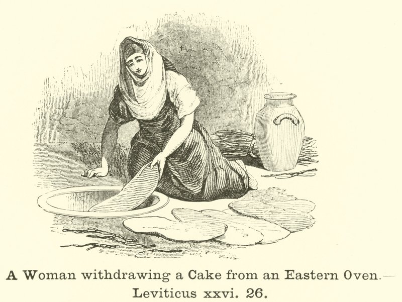 Uma mulher retirando um bolo de um forno oriental, Levítico, xxvi, 26 de English School