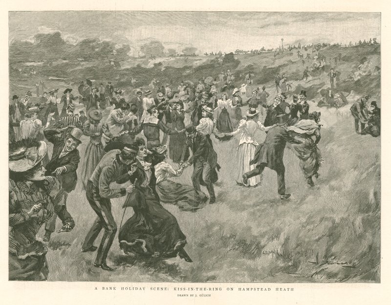 Uma cena de feriado bancário: Kiss-in-the-King em Hampstead Heath de English School