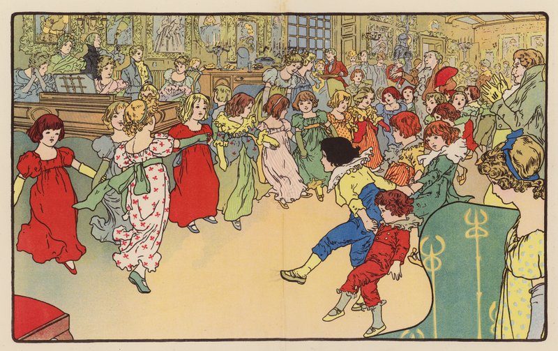 Uma festa de crianças nos velhos tempos (litografia a cores) de English School