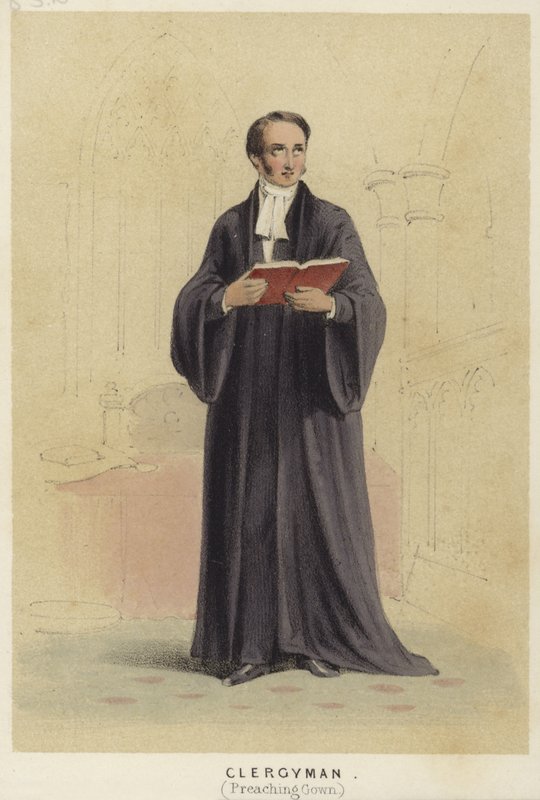 Um, cleryman, desgastar, um, preaching, vestido de English School