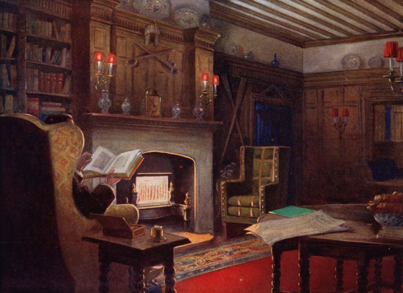 Um canto aconchegante na sala de fumantes (lito a cores) de English School