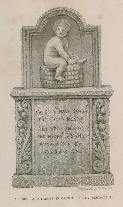 Uma figura e tablet em Pannier Alley, Newgate Street de English School
