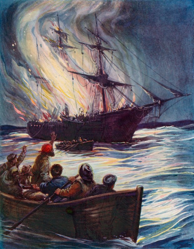 Uma fogueira no mar (cor litho) de English School