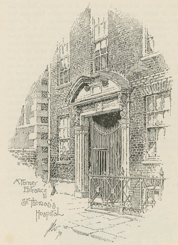 Uma antiga entrada para o Hospital St Thomass, em Londres de English School