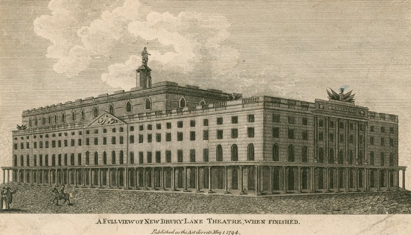 Uma visão completa do novo Drury Lane Theatre, em Londres, quando terminar de English School
