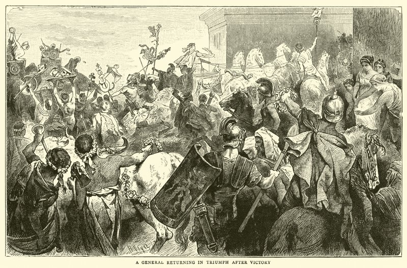 Um general retornando em Triumph após a vitória de English School