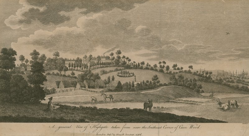 Uma visão geral de Highgate, Londres, tirada perto do canto sudeste de Caen Wood de English School