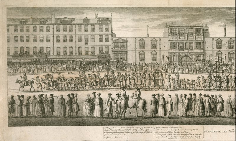 Uma visão geométrica da grande procissão da Scald Miserable Masons, Somerset House, Londres de English School