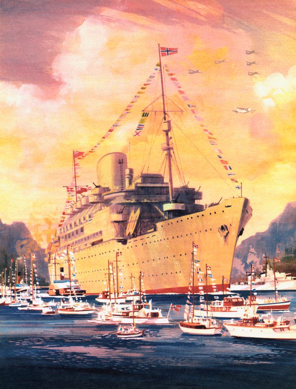 Um grande momento na história da Linha Real do Correio, os Andes chegam a Oslo em 1945 (cor litho) de English School