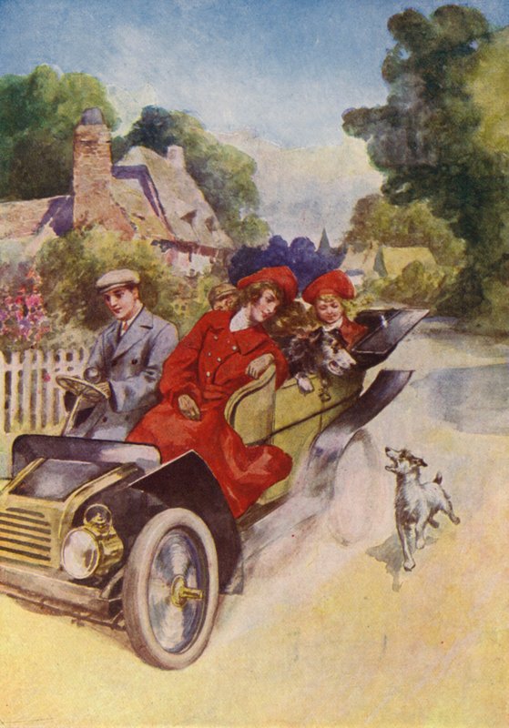 Um alegre passeio de automóvel (litografia a cores) de English School