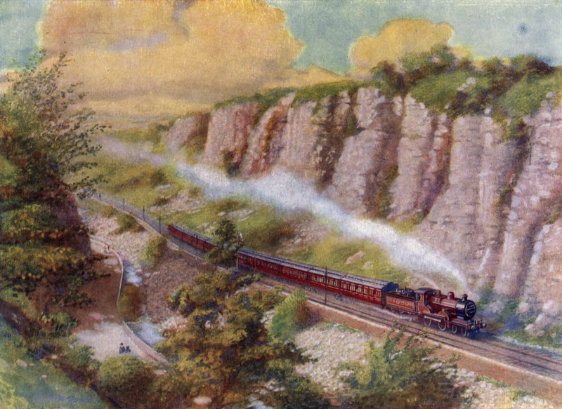 Um comboio de passageiros longo (litho) de English School