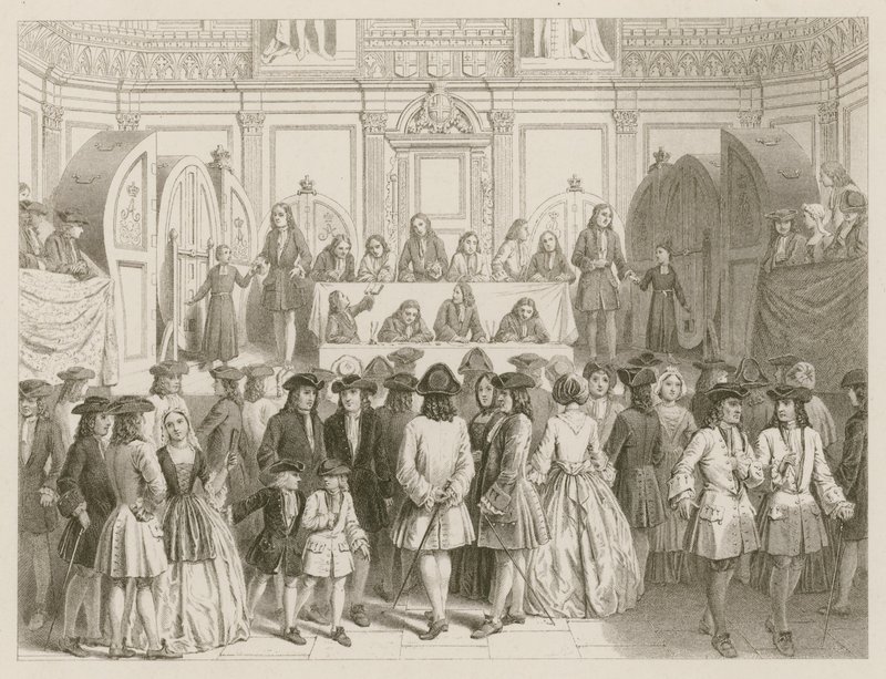 Uma loteria; por volta de 1750 de English School