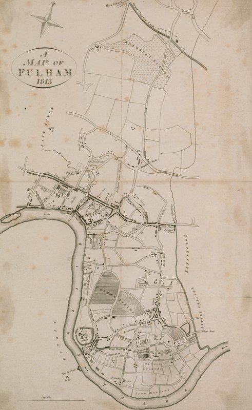 Um mapa de Fulham, Londres, 1813 de English School