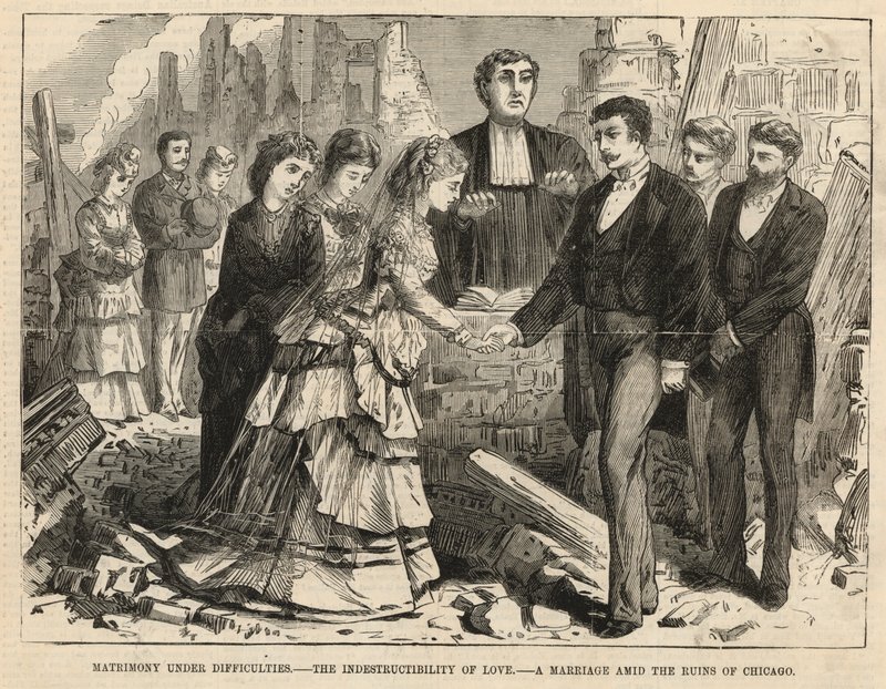 Um casamento entre as ruínas de Chicago de English School