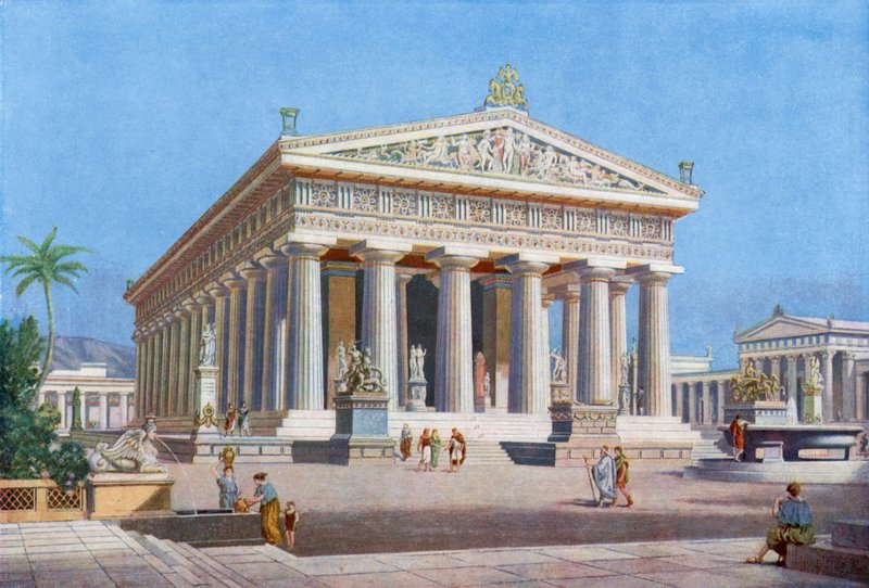 Um santuário inigualável do Deus do Grande Mar: Templo de Poseidon em Paestum (cor litho) de English School