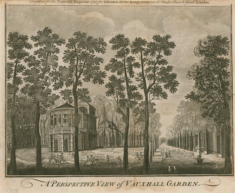 Uma vista em perspectiva do Vauxhall Garden, Londres de English School