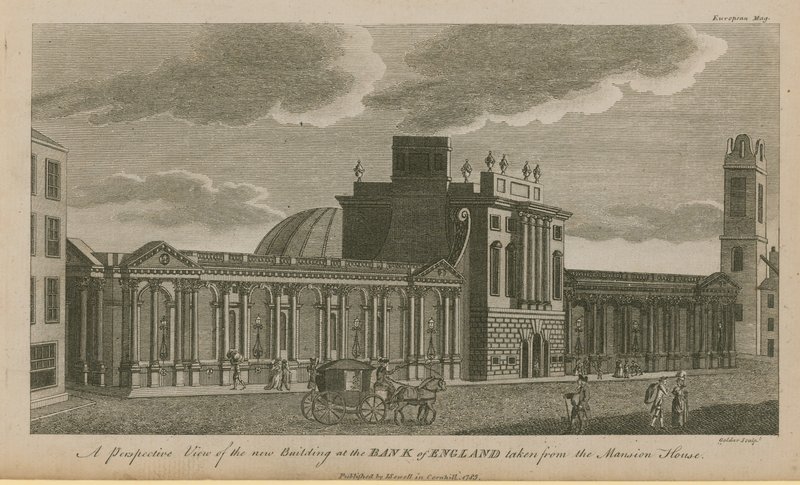 Uma vista em perspectiva do novo edifício no Banco da Inglaterra de English School