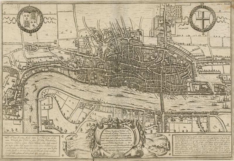 Um plano de Londres, Westminster e Southwark como eles foram pesquisados durante o reinado da rainha Elizabeth de English School