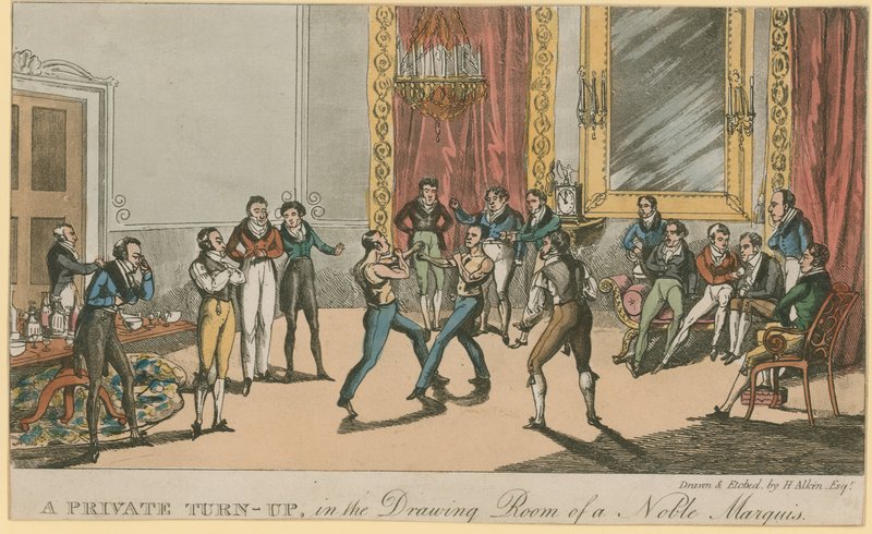 Uma aparição privada, na sala de visitas de um marquês nobre (gravura colorida) de English School