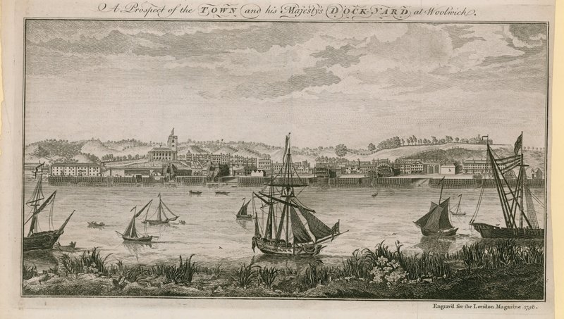 Uma perspectiva da cidade e HI Majestys estaleiro em Woolwich de English School