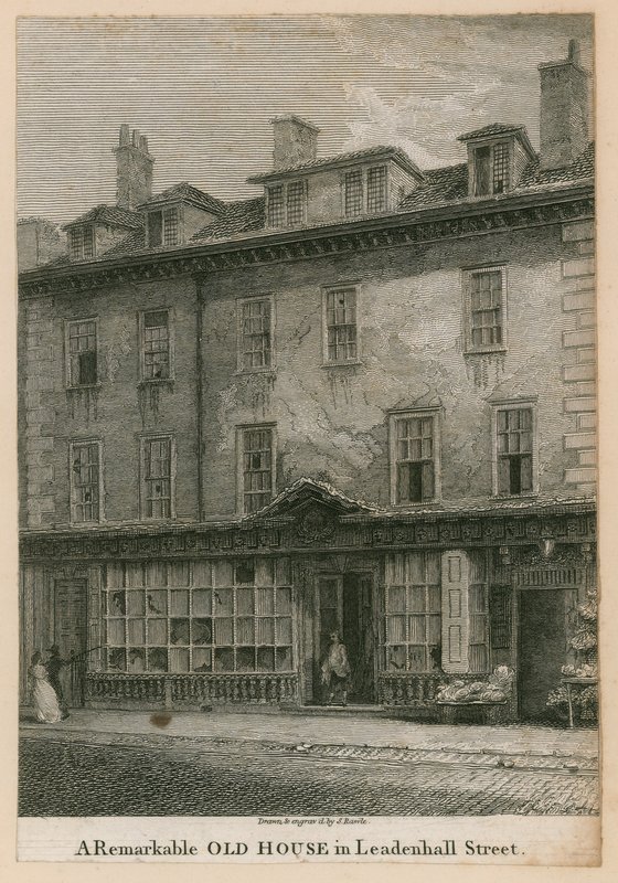 Uma casa antiga notável em Leadenhall Street, Londres de English School
