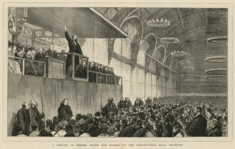 Um serviço dos Srs. Moody e Sankey no Agricultural Hall, Islington de English School