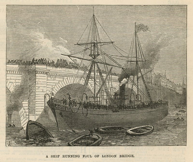 Um, navio, executando, falta, de, ponte londres de English School