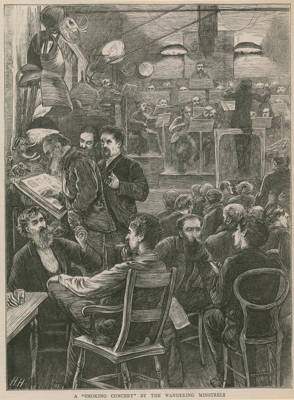 Um concerto de fumar pelos menestréis errantes de English School
