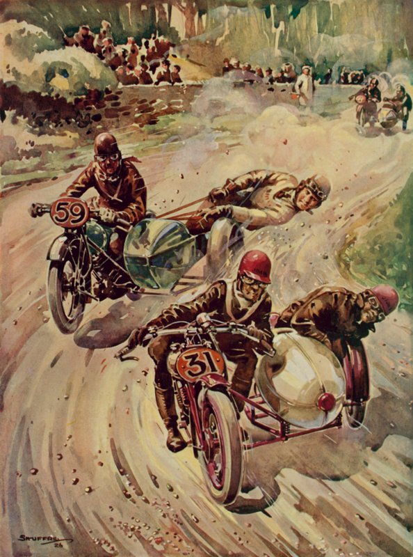 Um troféu turístico de corrida de sidecar (litografia a cores) de English School